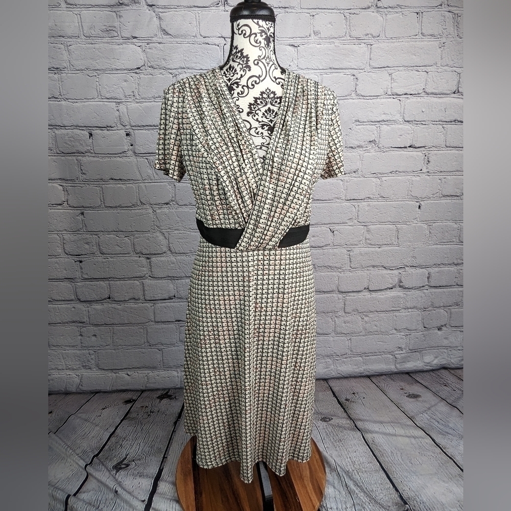 Tribal Femme womens short sleeve stretch knit dress sz m faux wrap geo print b12